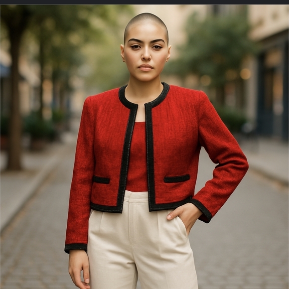 Vtg Scala red silk beaded sparkly evening party special Event short jacket Sz M - Picture 10 of 11